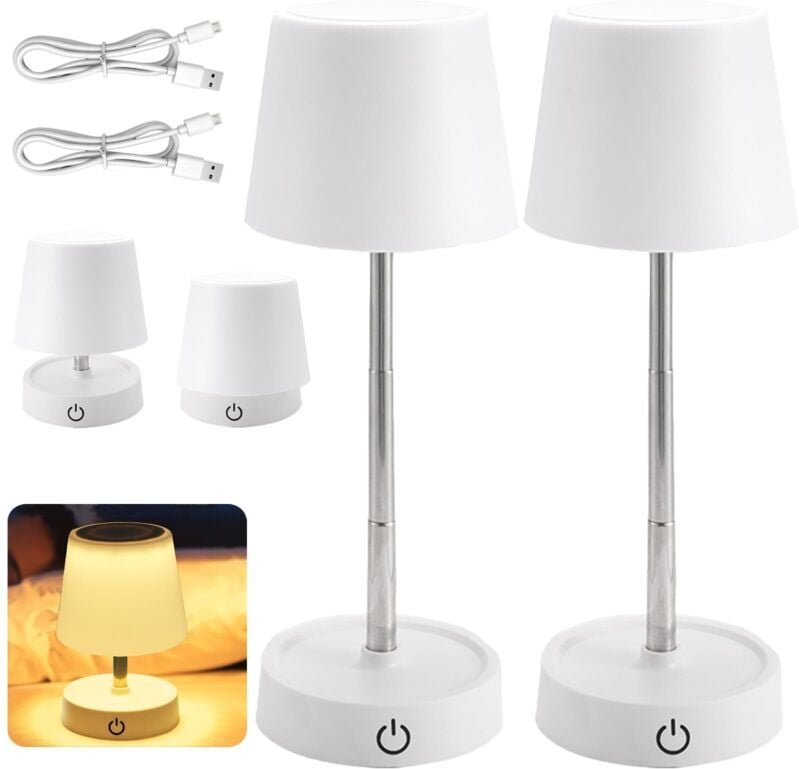 2er-Pack wiederaufladbare LED-Tischlampen per USB – dimmbare Touch-Teleskop-Tischlampe – Nachttischlampe für Nachttisch,...
