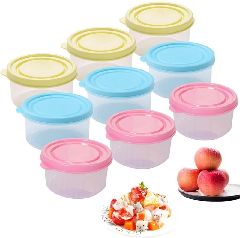 Set mit 9 kleinen, auslaufsicheren Kunststoffbehältern (160 ml), stapelbar, mikrowellen- und gefriergeeignet