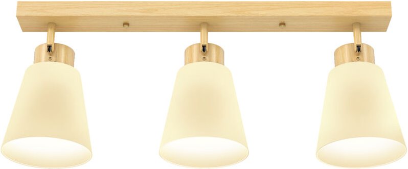 Deckenleuchte LED 40W Deckenlampe mit Doppelmontage und 90° verstellbaren Köpfen mit 3 E27-Fassungen Naturholz