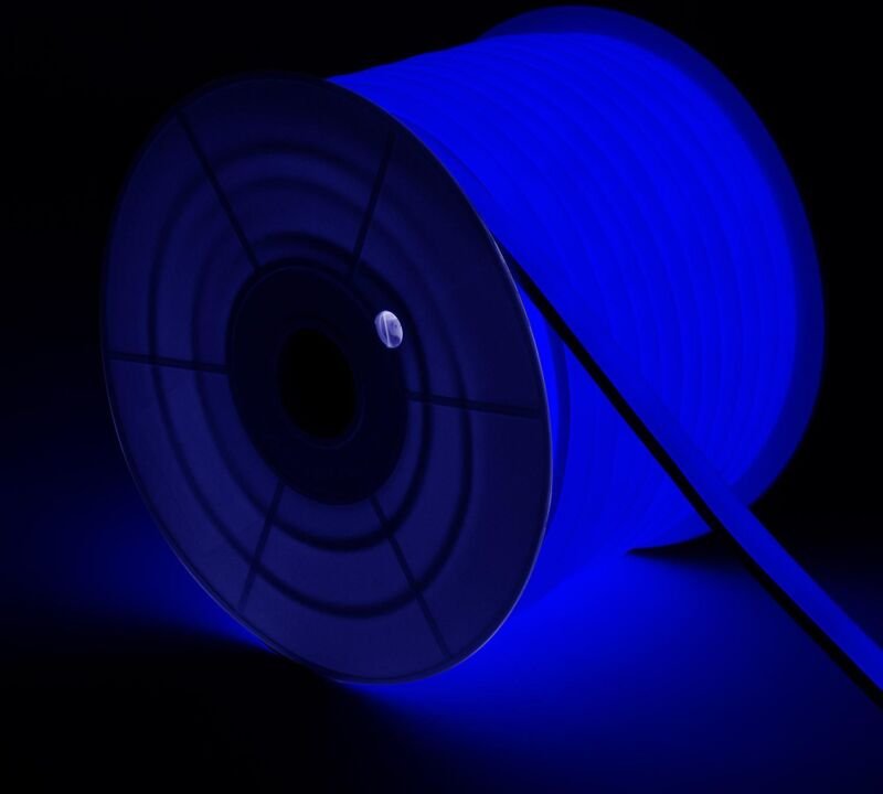 LED-Streifenrolle Neon Dimmbar 220V 50m Blau Halbrund 180° 7.5W/m Schnitt 100cm IP67 Blau