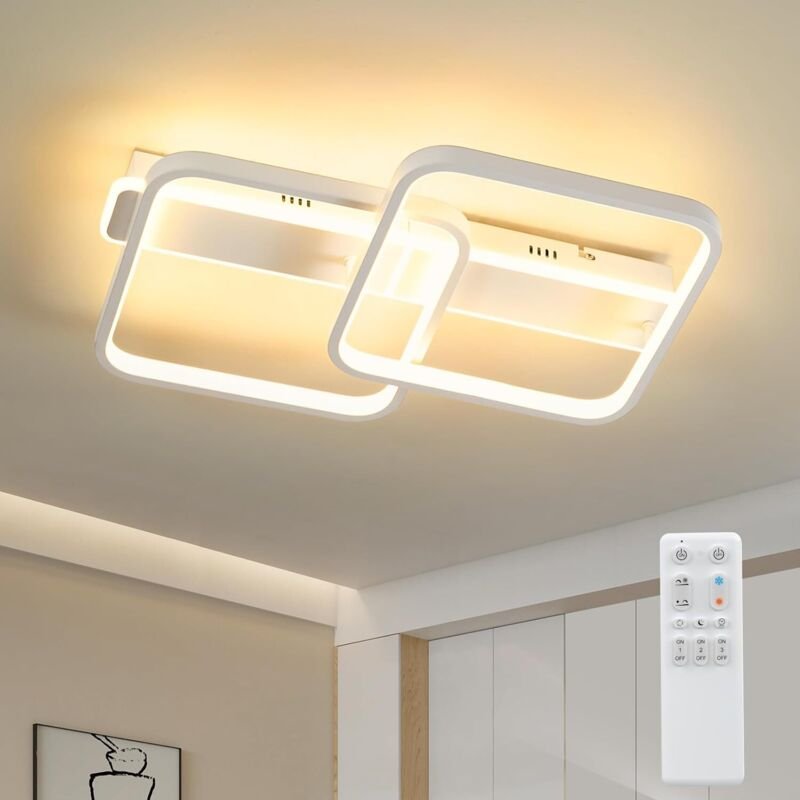 Antenlicht LED Deckenleuchte 32W,Doppelquadrat-Design,49x36cm,Dimmbar 3000K-6500K,Fernbedienung,für Wohnzimmer Schlafzim...