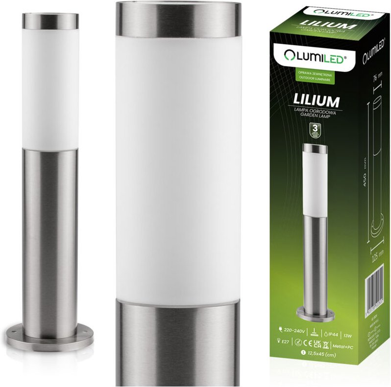 Gartenleuchte E27, Edelstahl-Sockel, 45 cm, Lilium LUMILED