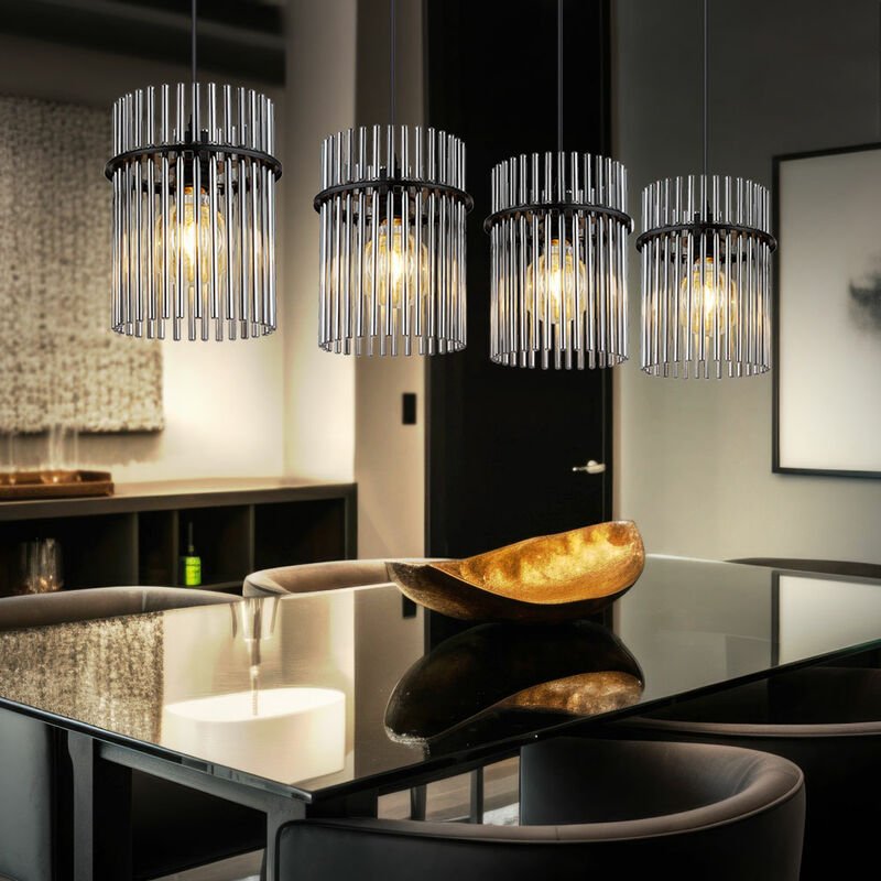 Led Hängeleuchte Pendellampe schwarz Esstischleuchte 4 flammig Rauchglas, Metall schwarz, 4x E27 Filament led warmweiß, ...