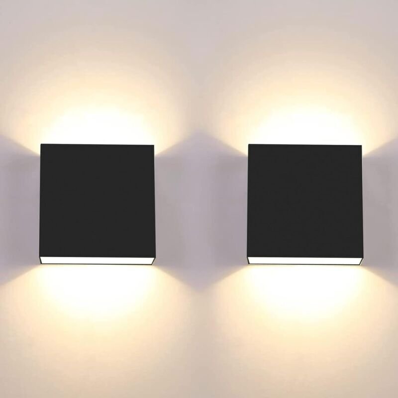 Ulisem2Pcs LED-Wandleuchte 7W Moderne Innenwandlampe Warmweißes Licht 3000K Quadratische Wandleuchte Schwarz