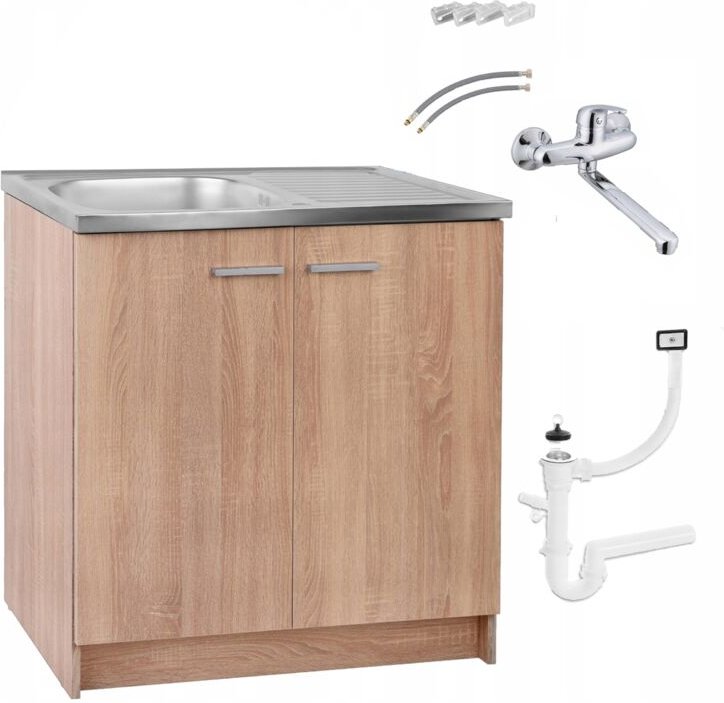 STAMAR Küchenunterschrank 80 cm - Eiche Sonoma - mit Spüle und Wasserhahn - Komplettset, modern, praktisch