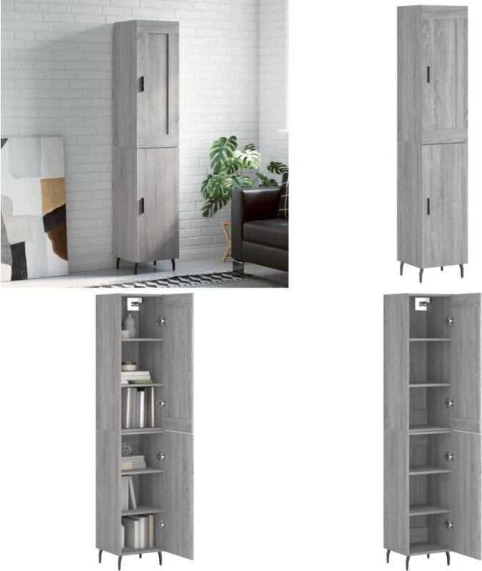 Highboard Grau Sonoma 34,5x34x180 cm Holzwerkstoff - Holzwerkstoff - Schrank