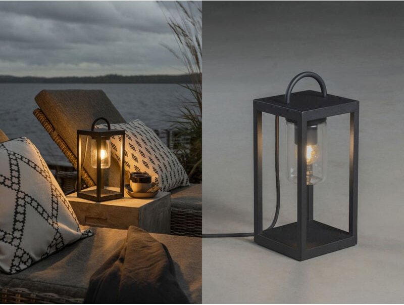 Konstsmide - Kleine Tischleuchte bologna Schwarz aus Stahl mit Klarglas, Höhe 33cm