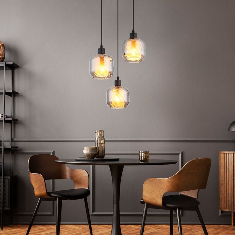 Hängeleuchte Pendelleuchte Esszimmerlampe Rauchglas schwarz matt 3x E27 opal