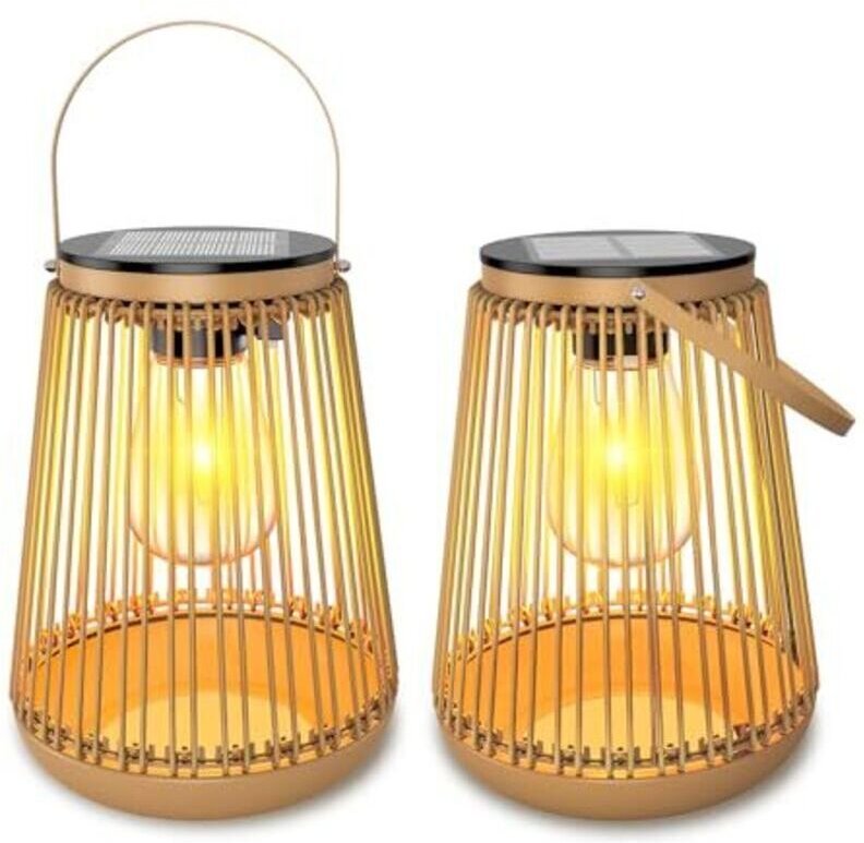 Solarleuchten für den Außenbereich, 2-teiliges Solarlaternen-Set für die Gartendekoration mit warmweißen LED-Lampen, Sol...