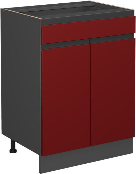 Küchenunterschrank R-Line, Rot, 60 cm J-Shape, mit Schublade, ohne Arbeitsplatte Vicco