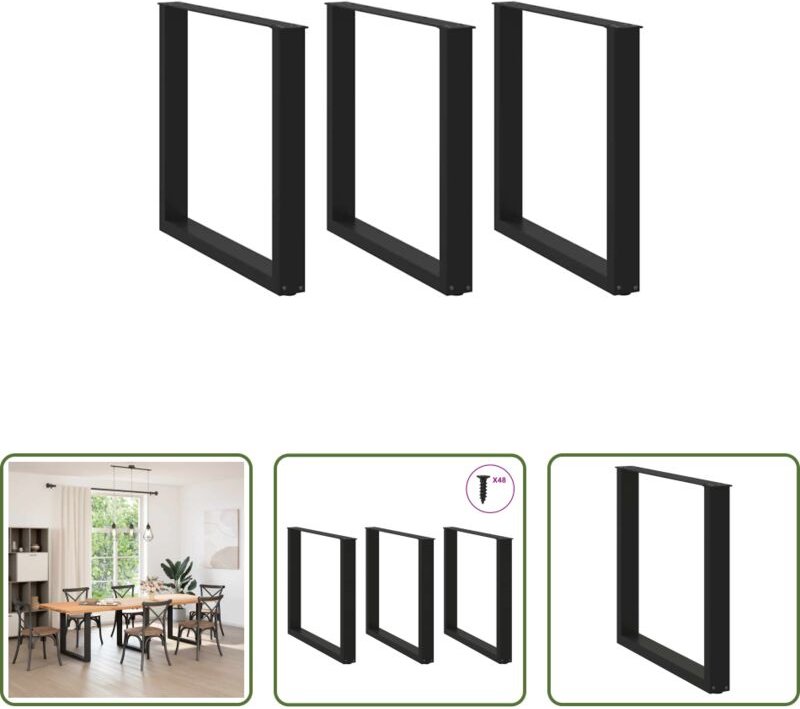 vidaXL Tischbein - Esstischbeine U-Form 3 Stk. Schwarz 90x(72-73) cm Stahl