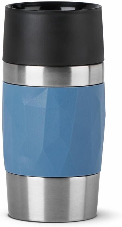 Emsa Isolierbecher Travel Mug Compact, Thermobecher, To-Go-Becher, Edelstahl, Blau, 300 ml, N2160200