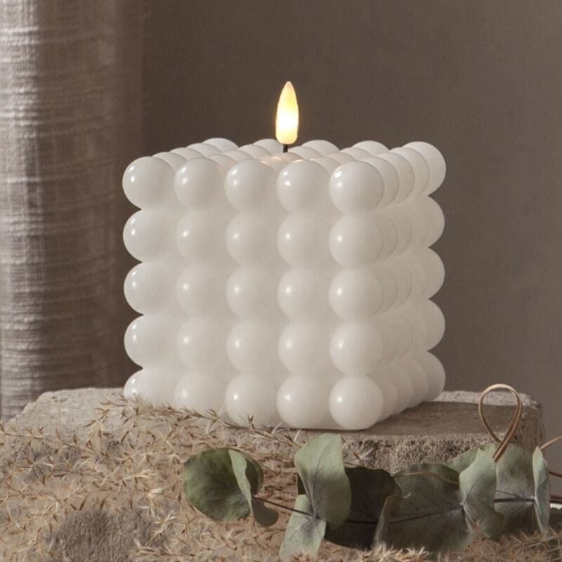 Star Trading - Kerze Flamme Dot, Bubblekerze, Weiß, led, Timer, Warmweiß, 12,5 cm