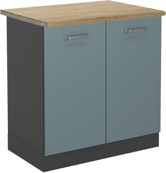 Spülenunterschrank R-Line, Blau-Grau, 80 cm , AP Eiche, Vicco