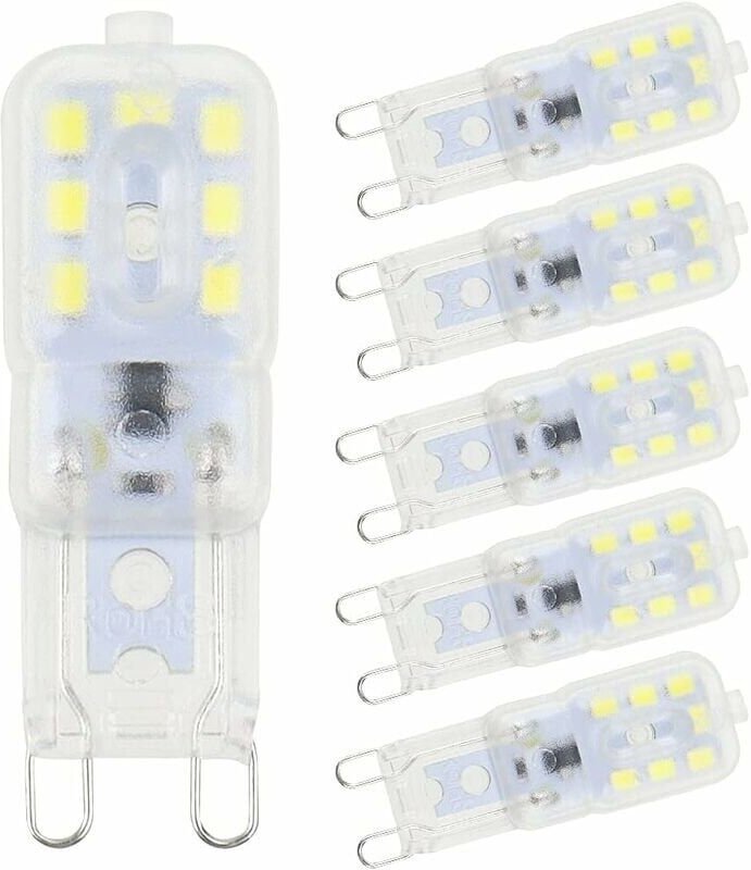 6 Stück G9 LED-Lampen, kaltweiß, 3 W, 6500 K, kein Flimmern, Halogen-Ersatz, dimmbare LED-Kapsel, energiesparende Glühbi...