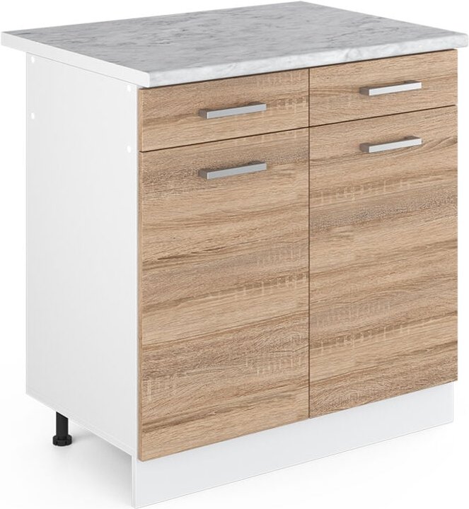 Thumbnail - Unterschrank R-Line, Sonoma, 80 cm mit Schubladen und Türen, mit Arbeitsplatte Vicco