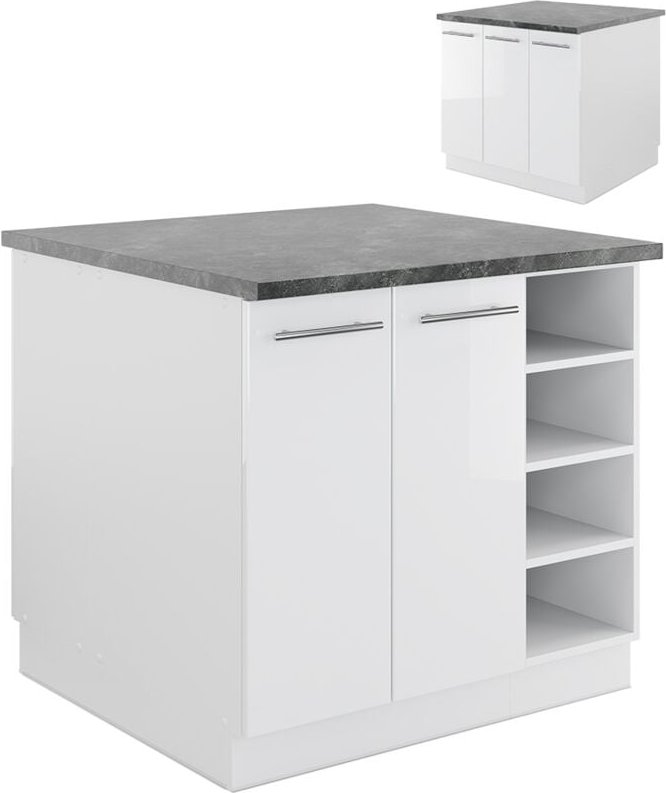 Vicco - Kücheninsel Fame-Line, Weiß Hochglanz/Weiß, 90 cm ohne Arbeitsplatte