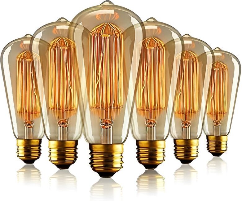 E27 Edison Vintage Glühbirne, E27 Retro Glühlampen, ST64 220-240V 40W Edison Glühbirne Antike Lampe Warmweiß- (6er-Pack)