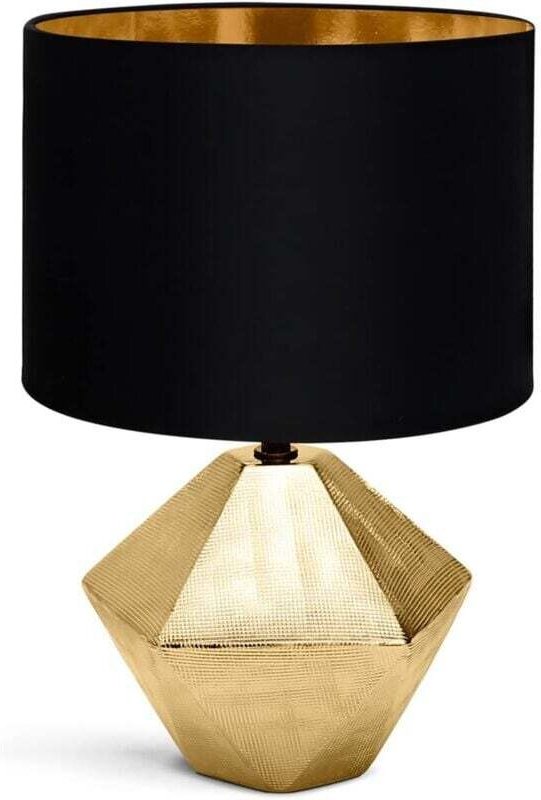 Nachttischlampe, moderne Tischleuchte, Stoffschirm, Keramikfuß, E14-Fassung, Rautenform, Gold, 22 x 22 x 32 cm, 1,3 m Ka...