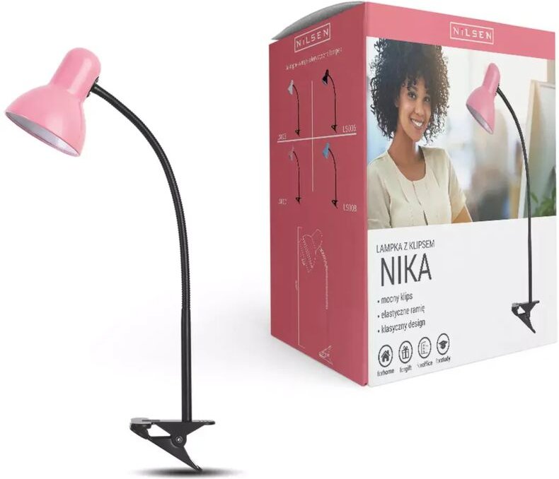 Nika E27 Schreibtischlampe mit Clip, rosa