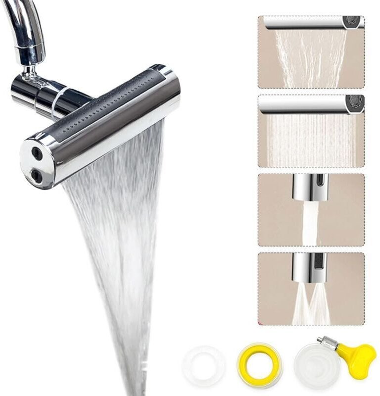 4-in-1-Wasserfall-Küchenarmatur (Silber, 13 cm), 360° drehbar, drehbarer Wasserfall-Wasserhahn, 4-Funktions-Sprühdüse, z...