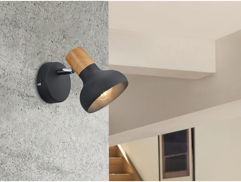 Wandstrahler latika Metall Schwarz mit Holzoptik, Breite 10cm