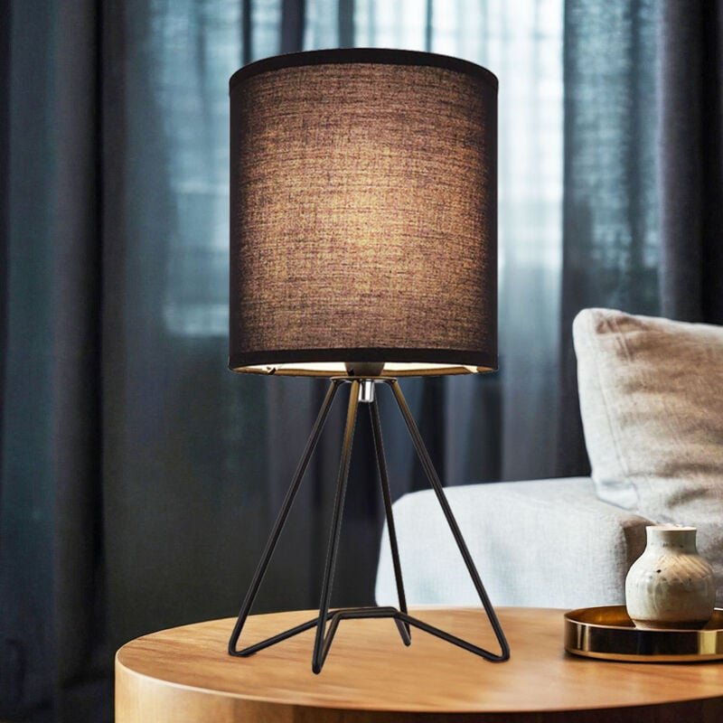 Tischleuchte Textilschirm Nachttischlampe schwarz Beistellleuchte Modern, Metall, E14 Fassung, DxH 16x34,5 cm