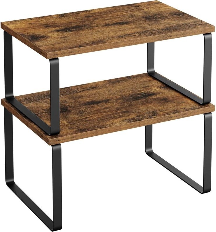 2er-Set stapelbare Küchenregale - Ausziehbarer Gewürzständer - Metall- und Holzwerkstoff-Konstruktion