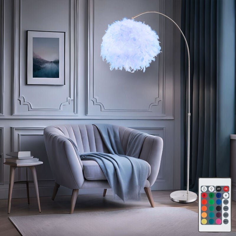 Stehleuchte höhenverstellbar Bogenleuchte mit Federn Stehlampe Fernbedienung dimmbar, silber weiß, rgb led 8,5W 806Lm wa...