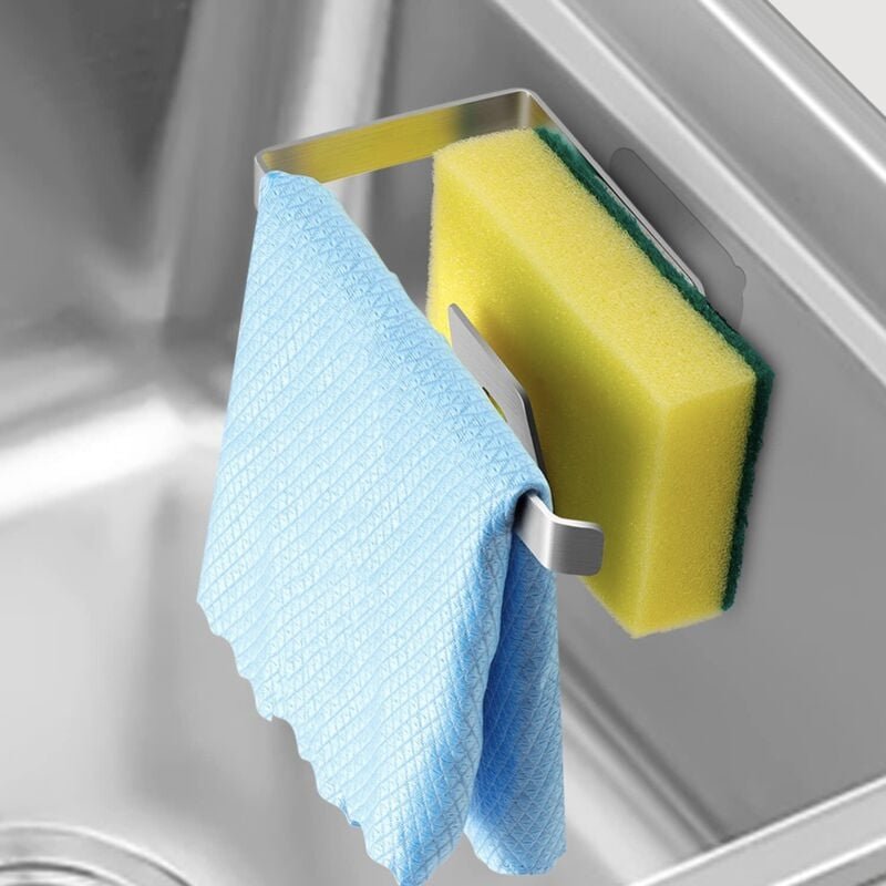 Abnehmbarer Schwammhalter für die Spüle, Schwammhalter – Spülbecken-Aufbewahrungsorganizer, Geschirrtuchhalter, Edelstah...