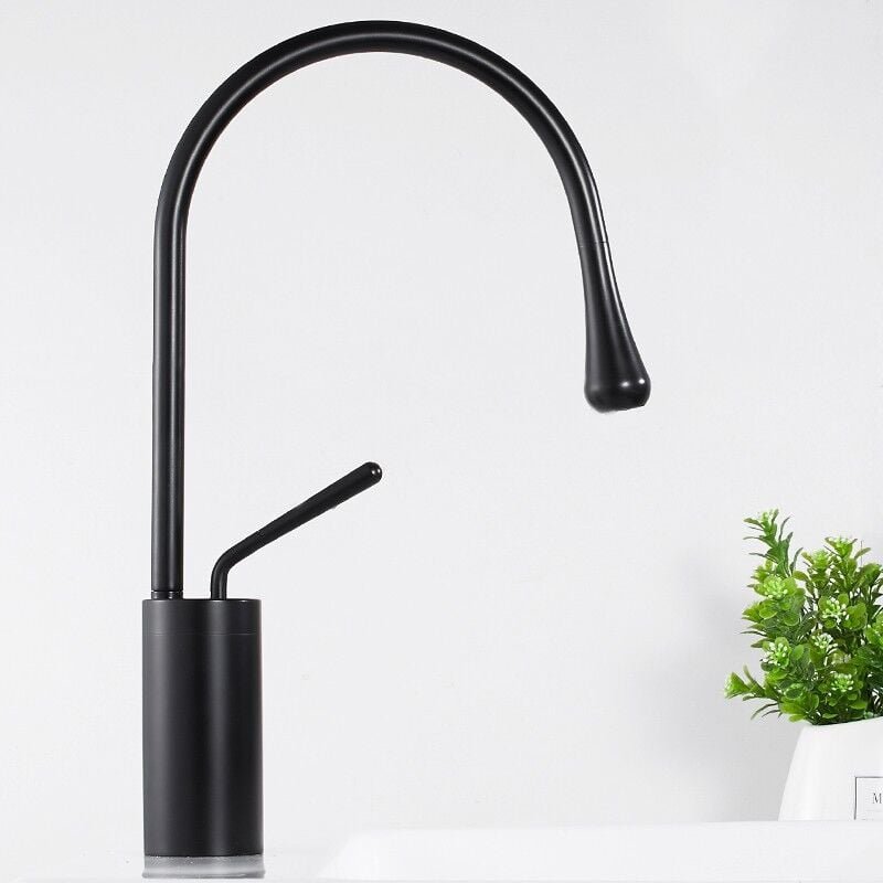 Thumbnail - Kreativer schwarzer Waschtisch-Mischhahn, 360° schwenkbarer Aufsatzwaschtisch-Wasserhahn, Badezimmer-Wasserhahn aus Mess...