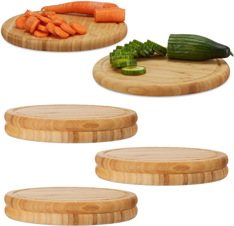 8 x Frühstücksbrettchen, rund, Bambus, Ø 30 cm, Küchenbrett, pflegeleicht, natürlich, messerschonend, Brotbrett, natur