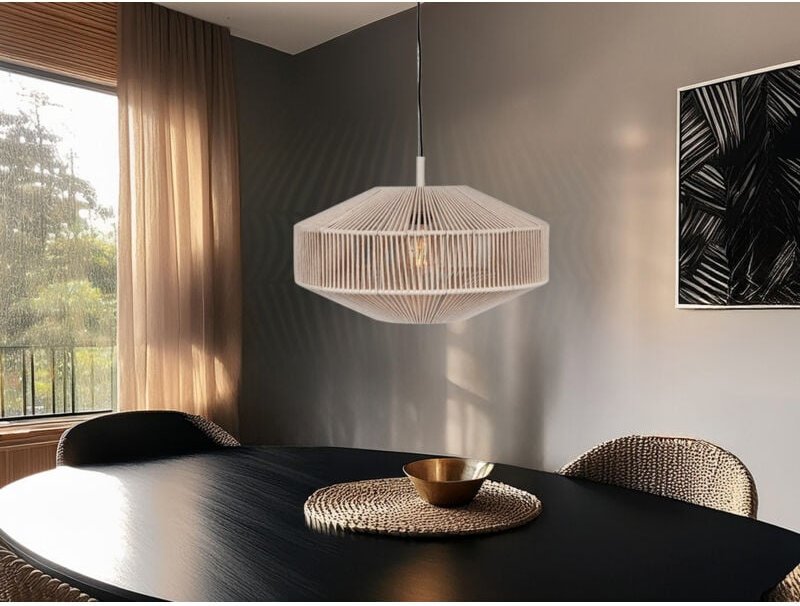 Boho Pendelleuchte svea Lampenschirm aus Baumwolle Beige, ø 46cm