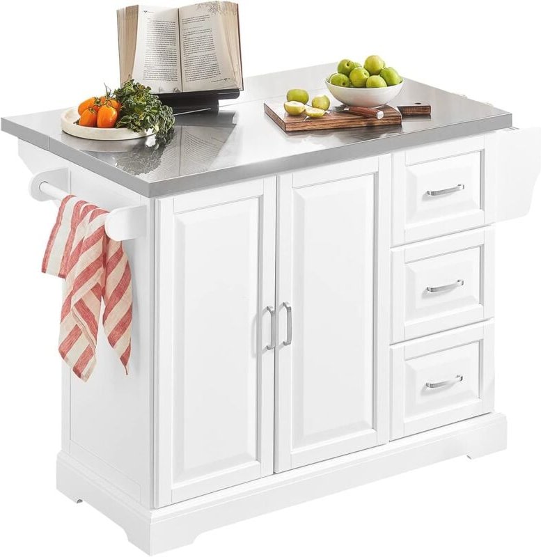 FKW41-ST Luxus-Küchenwagen mit Edelstahlplatte Küchenschrank Sideboard mit erweiterbarer Arbeitsfläche bht ca.:130x91x46...