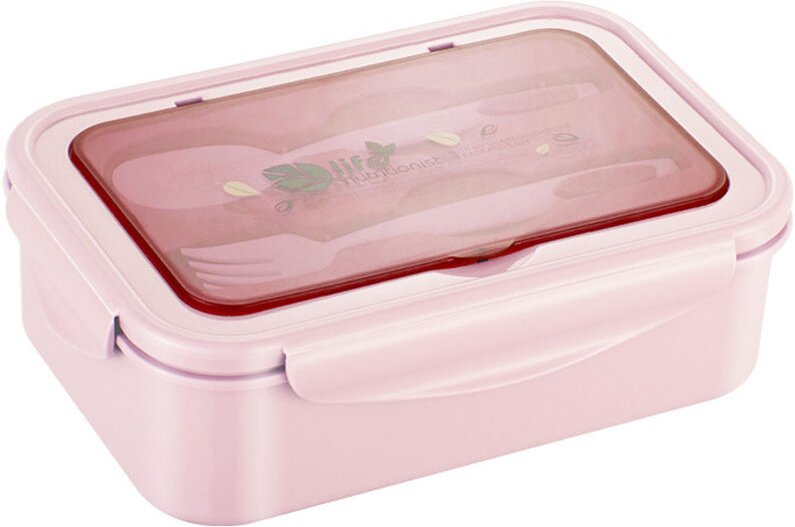 Lunchbox, Kunststoff-Lunchbox für Kinder und Erwachsene, Bento-Box mit Besteck, 1300 ml, auslaufsicher, rosa
