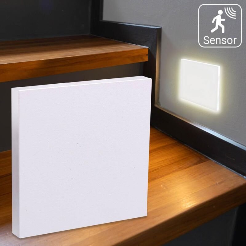 LED Treppenleuchte IP44 mit Bewegungsmelder eckig weiß - Lichtfarbe: CCT - Lichtaustritt: Linea