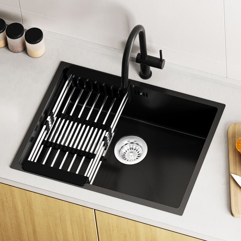 60 x 44 CM Edelstahl Küchenspüle Einbauspüle, Küchenspülbecken für ab 65 cm Unterschrank, Edelstahlspüle, inkl. Abtropfk...