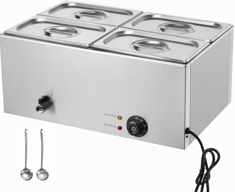 15 l Bain-Marie Speisenwärmer, 4 Pfannen, 1200 w, Edelstahl-Buffet-Dampftisch mit Temperaturregelung 30–80 °c, Catering ...