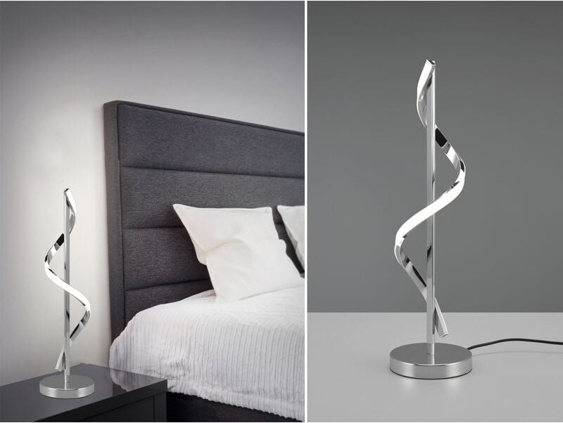 Große LED Tischleuchte ISABEL Spirale in Chrom, Höhe 56cm