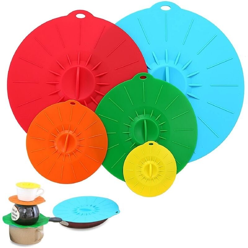 Silikon-Mikrowellendeckel, 5er-Set hitzebeständige Silikondeckel, wiederverwendbare Deckel zur Aufbewahrung von Lebensmi...