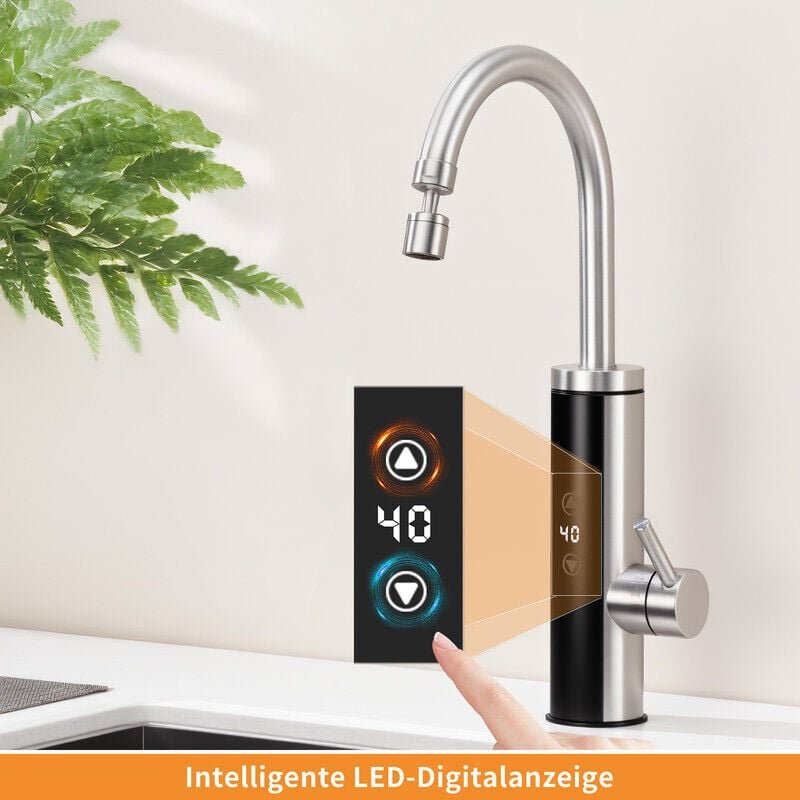 Elektrischer Wasserhahn mit Durchlauferhitzer 230V, Wasserhahn Küche mit Touch-Temperaturregler & LED-Display, Anti-Spri...