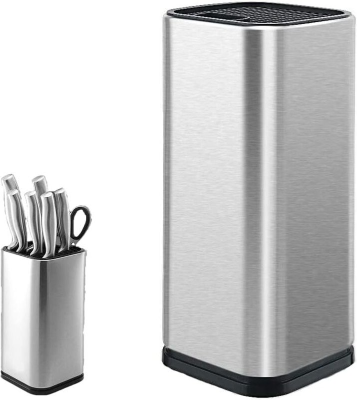 Ersandy - Messerblock, Messerhalter aus Edelstahl, Küchenmesserhalter, quadratischer Messerhalter, für Messer und Schere...