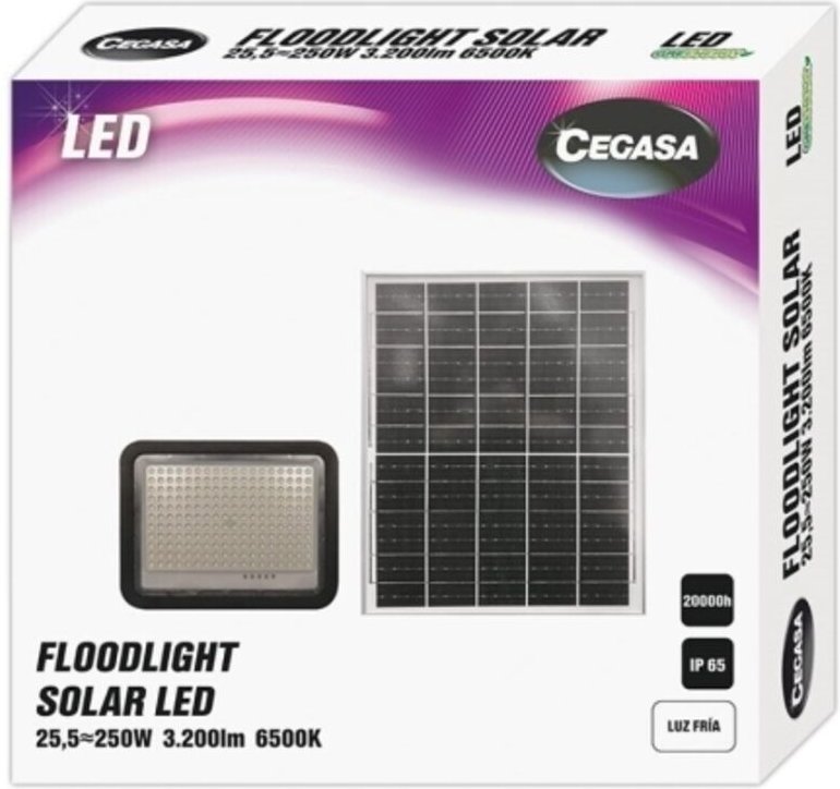 Flutlichtstrahler solar led 3200lm 6500k - panel solar integrated 5v-25w - autonomy up to 12h - resistance ip65 - Cegasa