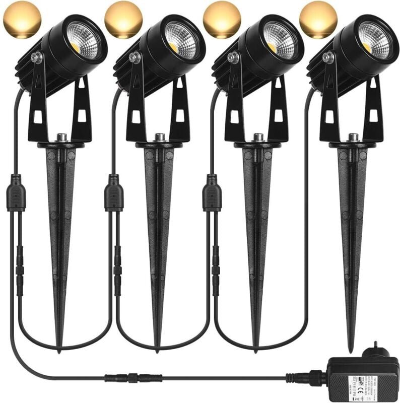 4er Set 3W led Außenstrahler Warmweiß 3000K 1440lm mit IP65 Wasserdichter Erdspieß für Garten, Gehweg, Terrasse [Energie...