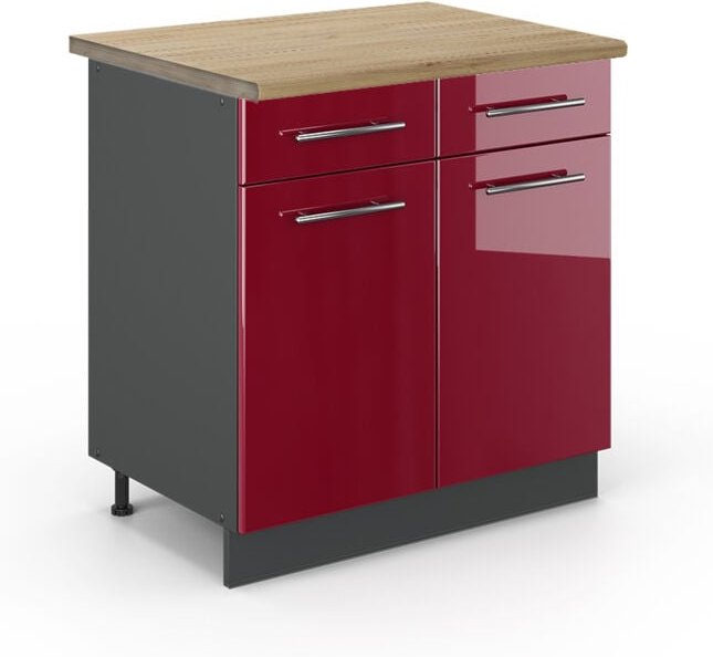 Thumbnail - Vicco - Küchenunterschrank Fame-Line, Bordeaux Hochglanz, 80 cm , ap Eiche