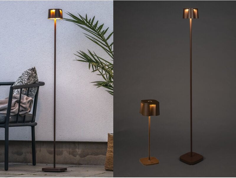 SET Akku Stehlampe 120cm & Tischleuchte 36cm für Outdoor kabellos Rostoptik
