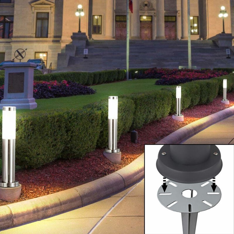4er Set Außen Steck Steh Lampen silber edelstahl Garten Weg Beleuchtung Erdspieß Sockel Leuchten
