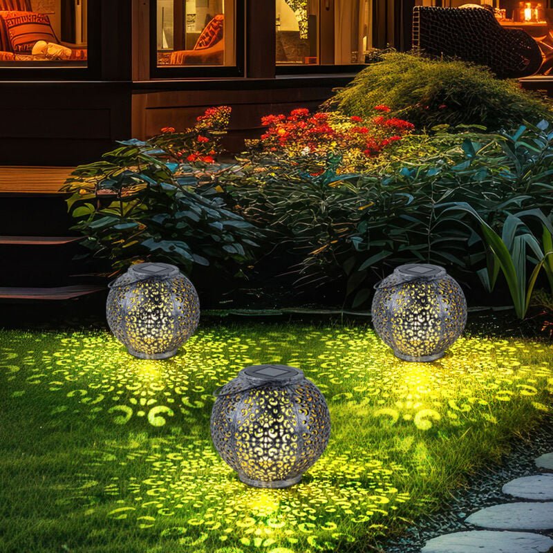 Solarlampe Hängeleuchte Gartendeko led Garten rund Außenleuchte Tisch Kugeldesign, Kunststoff schwarz silber, 1x led, Dx...