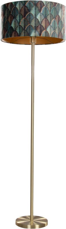 Messing Stehleuchte mit Samtlampenschirm Blattdesign und goldener Innenseite 50/50/25 - Simplo
