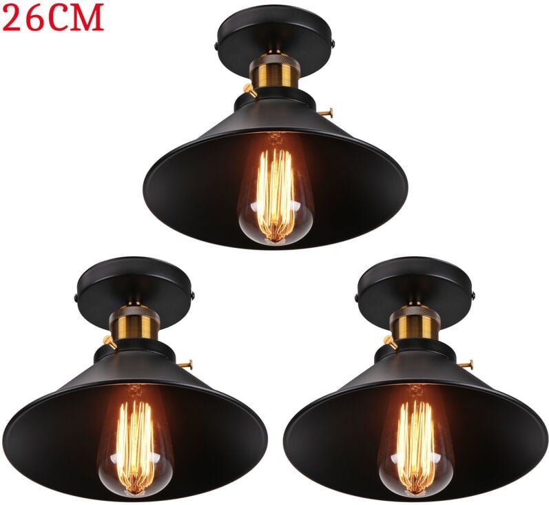 Thumbnail - Deckenleuchte Vintage Retro Deckenlampe Industriell Eisen Lampenschirm Hutform 26cm Schwarz 3PCS
